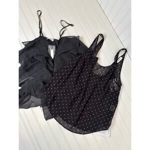 NWT Rumored Top - Black Dotted Tank & Ruffled Strappy Cami BUNDLE Womens Size S